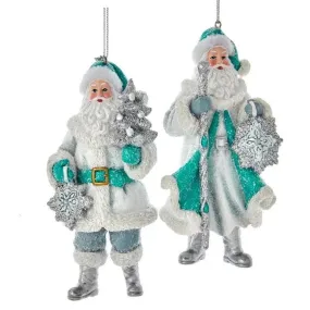 Kurt Adler Silver and Turquoise Santa Ornament