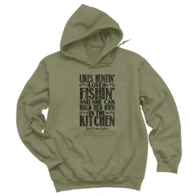 Likes Huntin' Loves Fishin' Black Print Hoodies & Long Sleeves