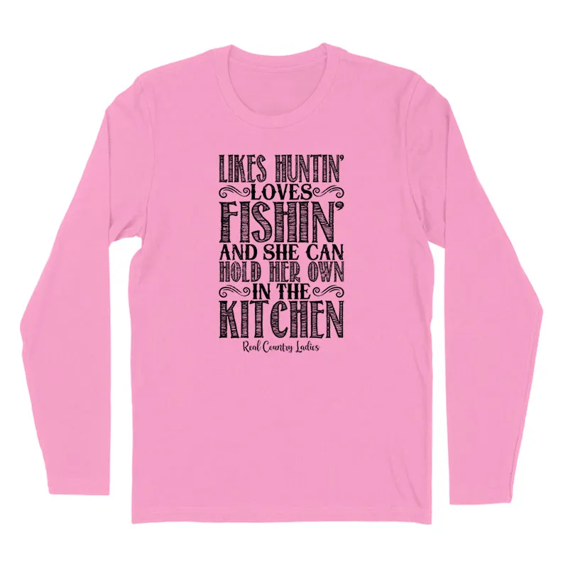 Likes Huntin' Loves Fishin' Black Print Hoodies & Long Sleeves