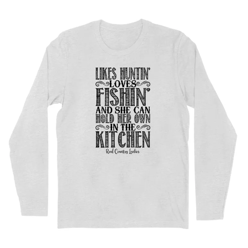 Likes Huntin' Loves Fishin' Black Print Hoodies & Long Sleeves