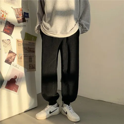 Men Casual Pants Joggers Corduroy Autumn Solid Trousers Sweatpants Korean Style Streetwear Ulzzang Fashion Chic Soft Casual New