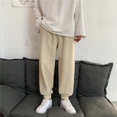 Men Casual Pants Joggers Corduroy Autumn Solid Trousers Sweatpants Korean Style Streetwear Ulzzang Fashion Chic Soft Casual New