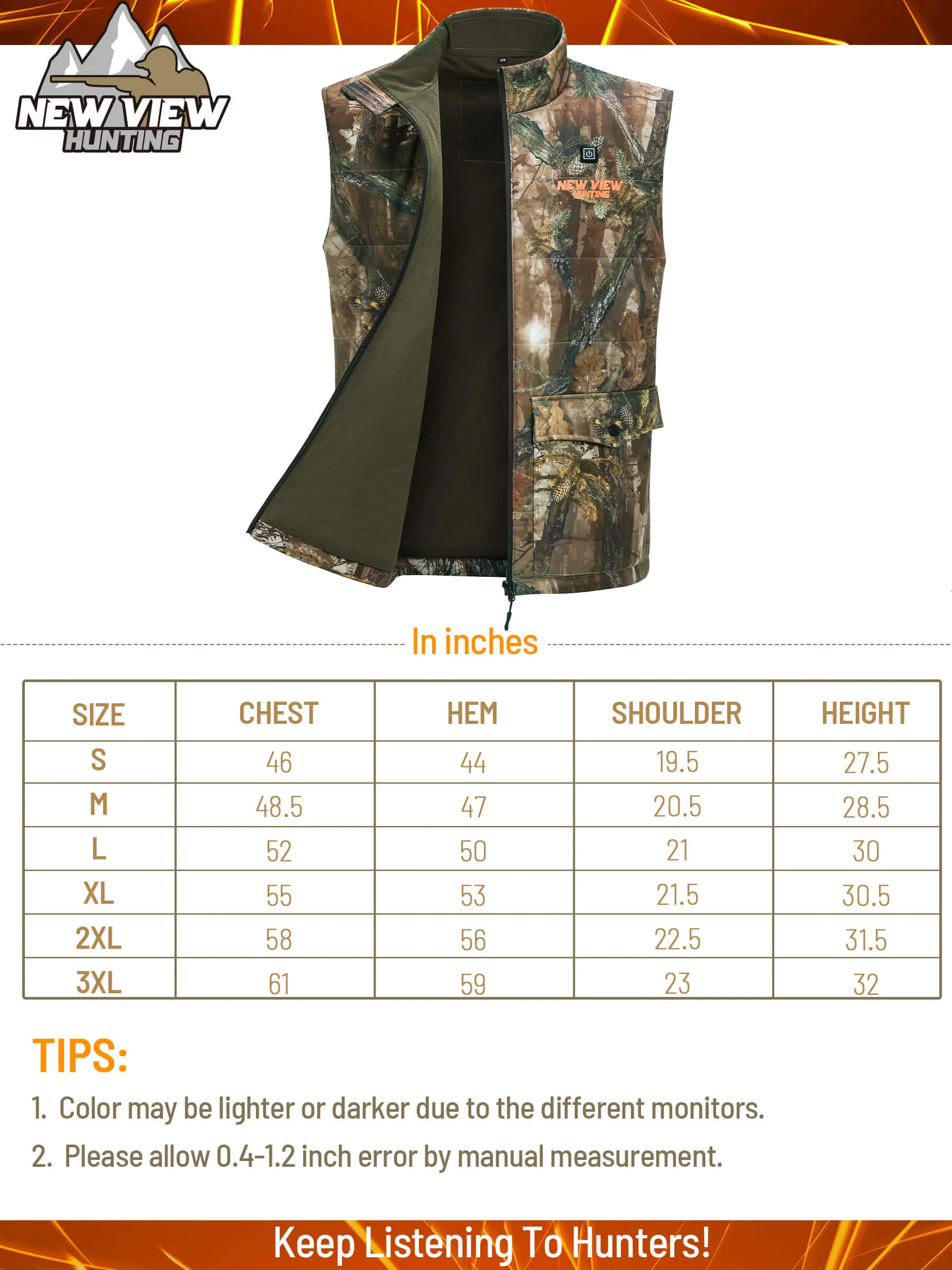 Men's Camo Heated Vest for Hunting, Power Bank Included