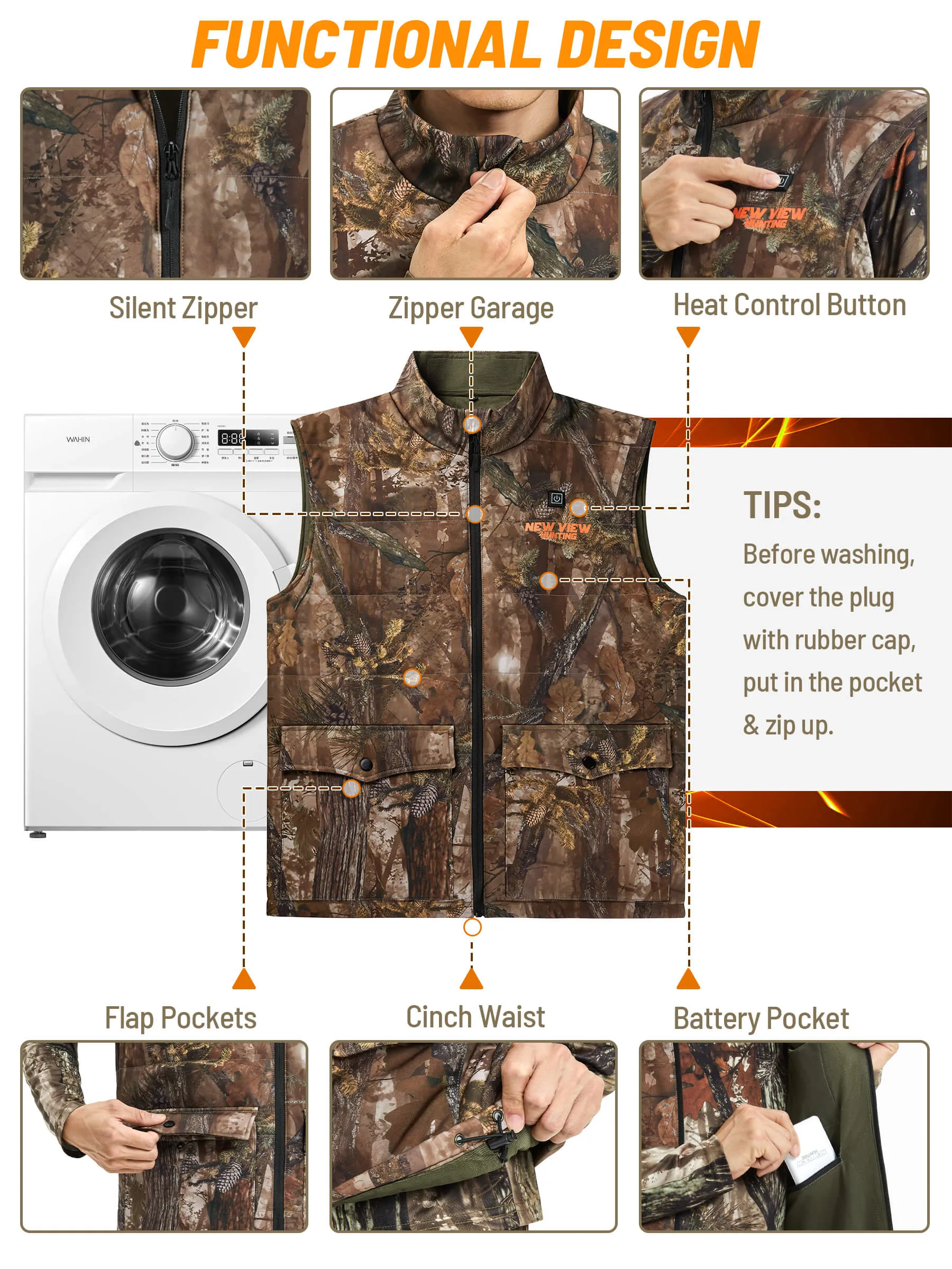 Men's Camo Heated Vest for Hunting, Power Bank Included