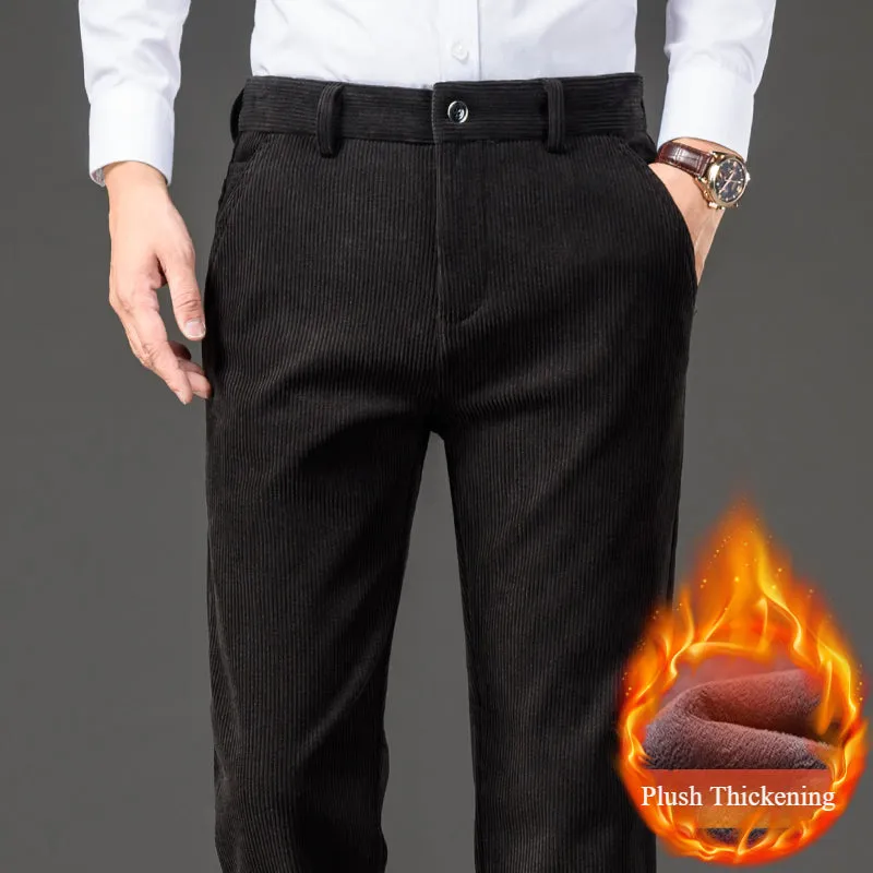 Men's Corduroy Plus Velvet Thick Straight Casual Pants