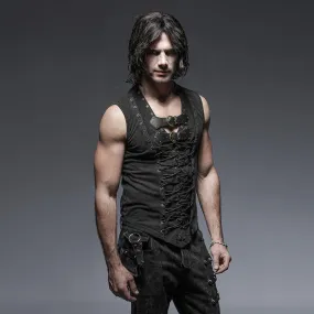 Men's Retro Lace Up Tank Top With Buckles Black