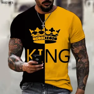 Men's Shirt Crown King KING 3D Printing Print Round Neck T-shirt High-quality Clothing Street Fashion Men Oversize 5XL