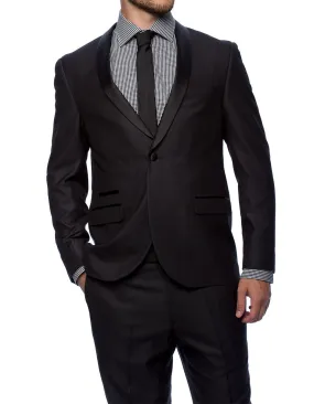 Mens Slim Fit 1 Button Shawl Lapel Tuxedo in Black