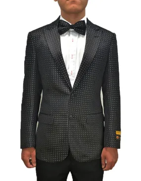 Mens Traditional Diamond Design Peak Lapel Dinner Jacket in Black