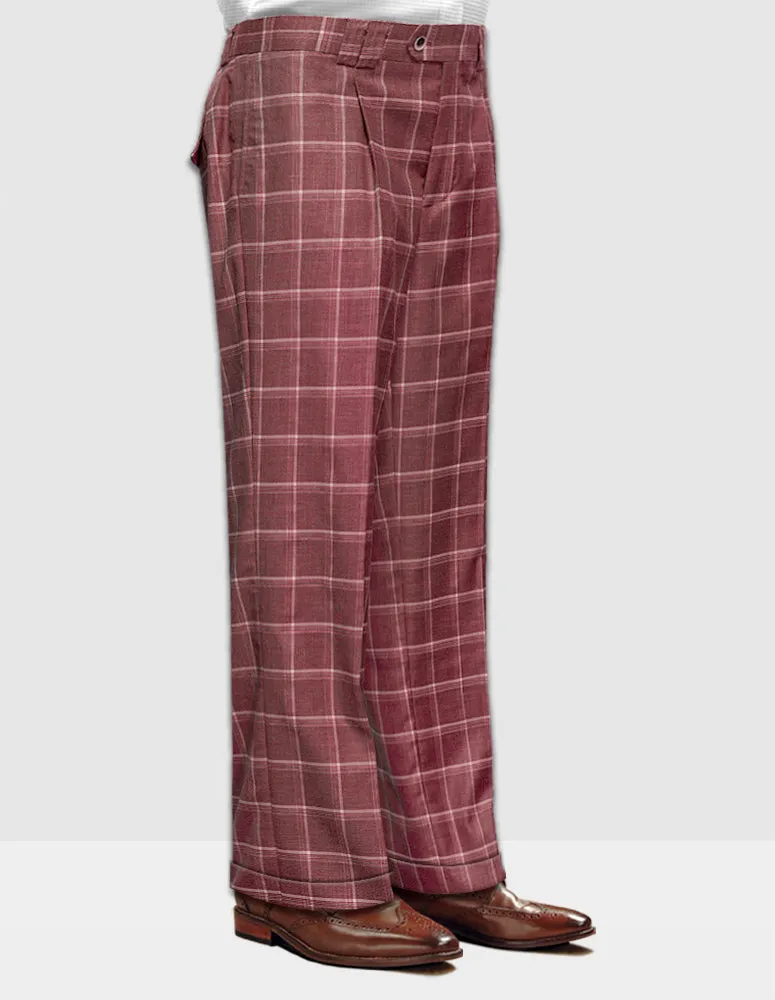 Men's Wide Leg Plaid Pants Super 150'S Italian Wool | Brick | WP-101