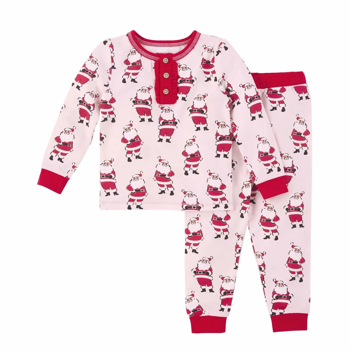 Mudpie Infant & Toddler Girls Pink VINTAGE SANTA Pajamas