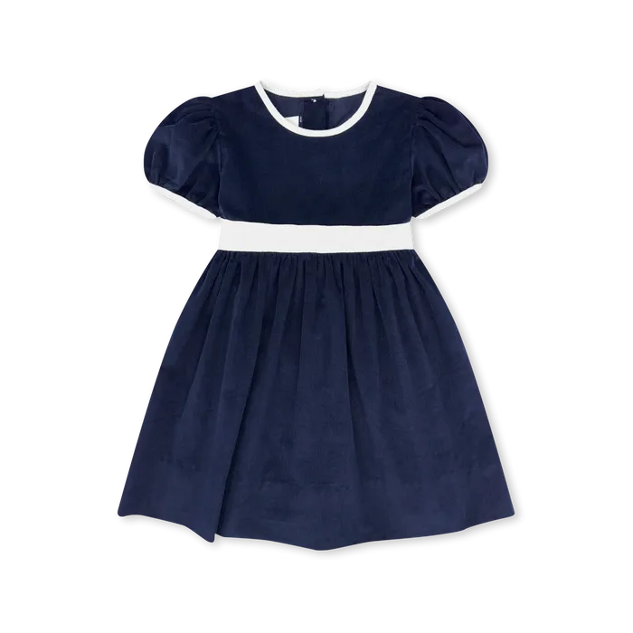 Navy Corduroy Dress w/ White Sash