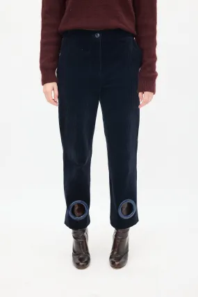 Navy Corduroy Eyelet Trouser