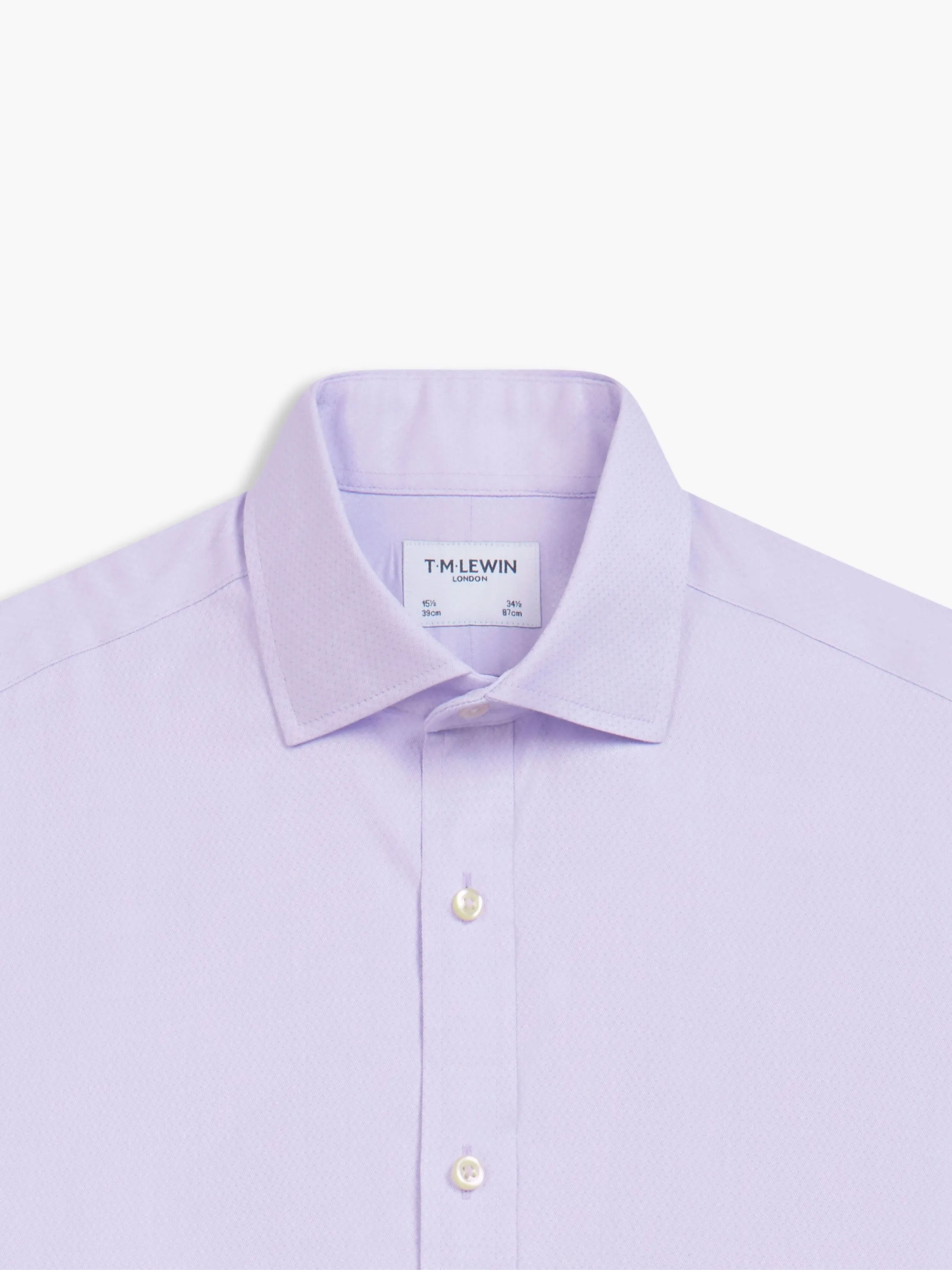 Non-Iron Lilac Horizontal Herringbone Fitted Single Cuff Semi-Cutaway Collar Shirt