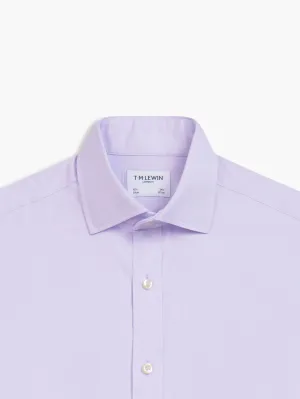 Non-Iron Lilac Horizontal Herringbone Fitted Single Cuff Semi-Cutaway Collar Shirt