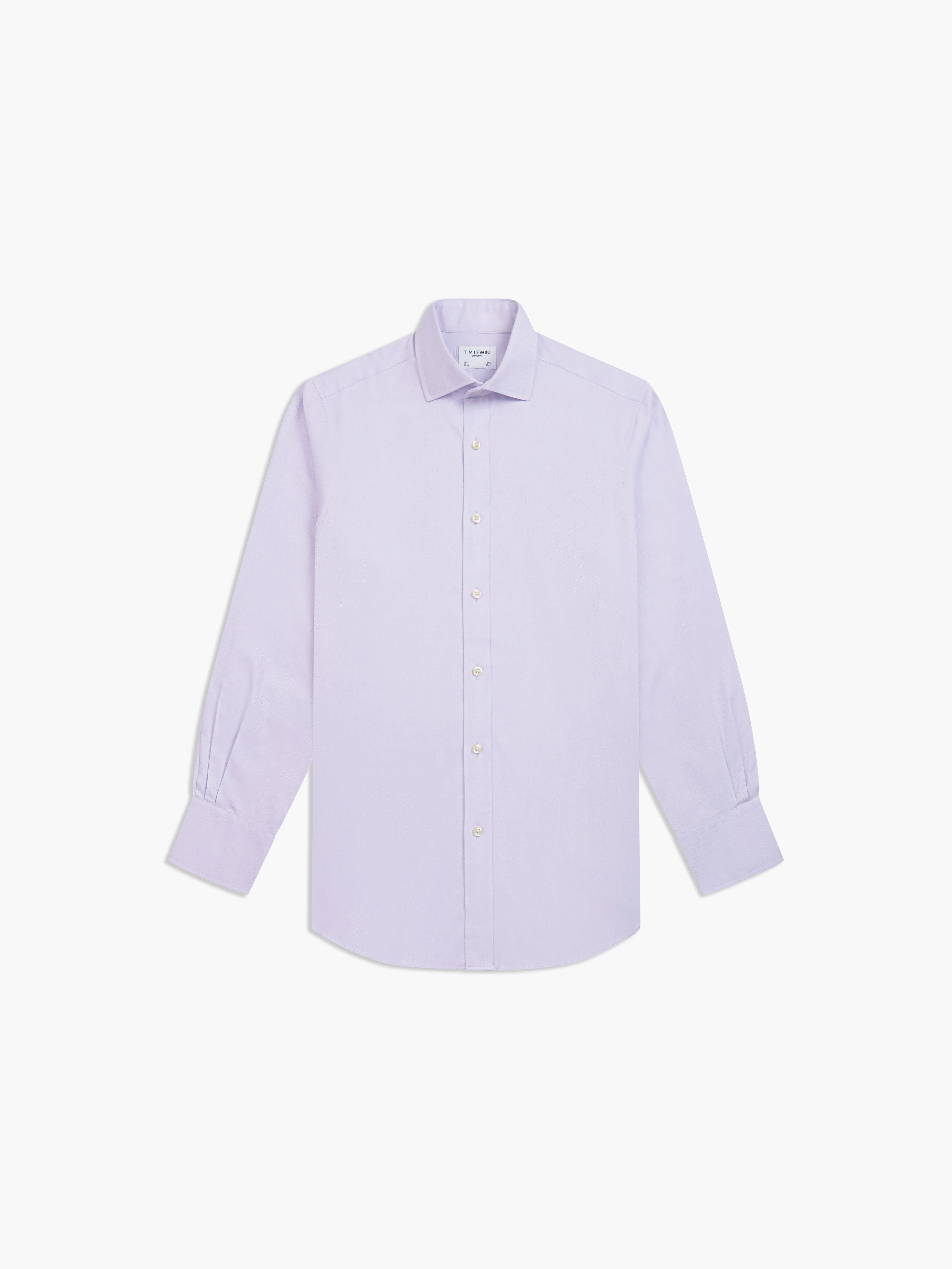 Non-Iron Lilac Horizontal Herringbone Fitted Single Cuff Semi-Cutaway Collar Shirt