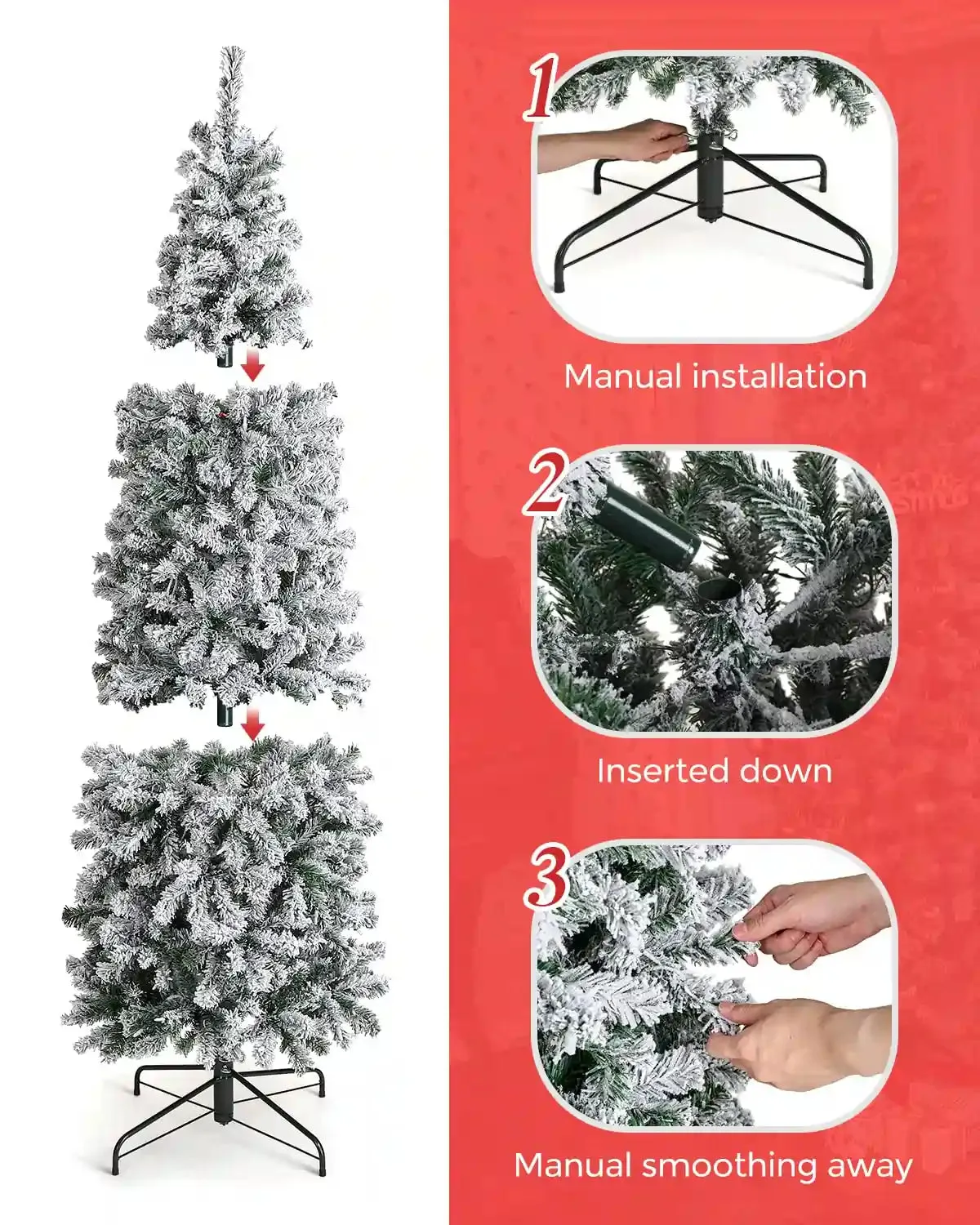 OasisCraft Pre-lit Snowy Slim Christmas Tree