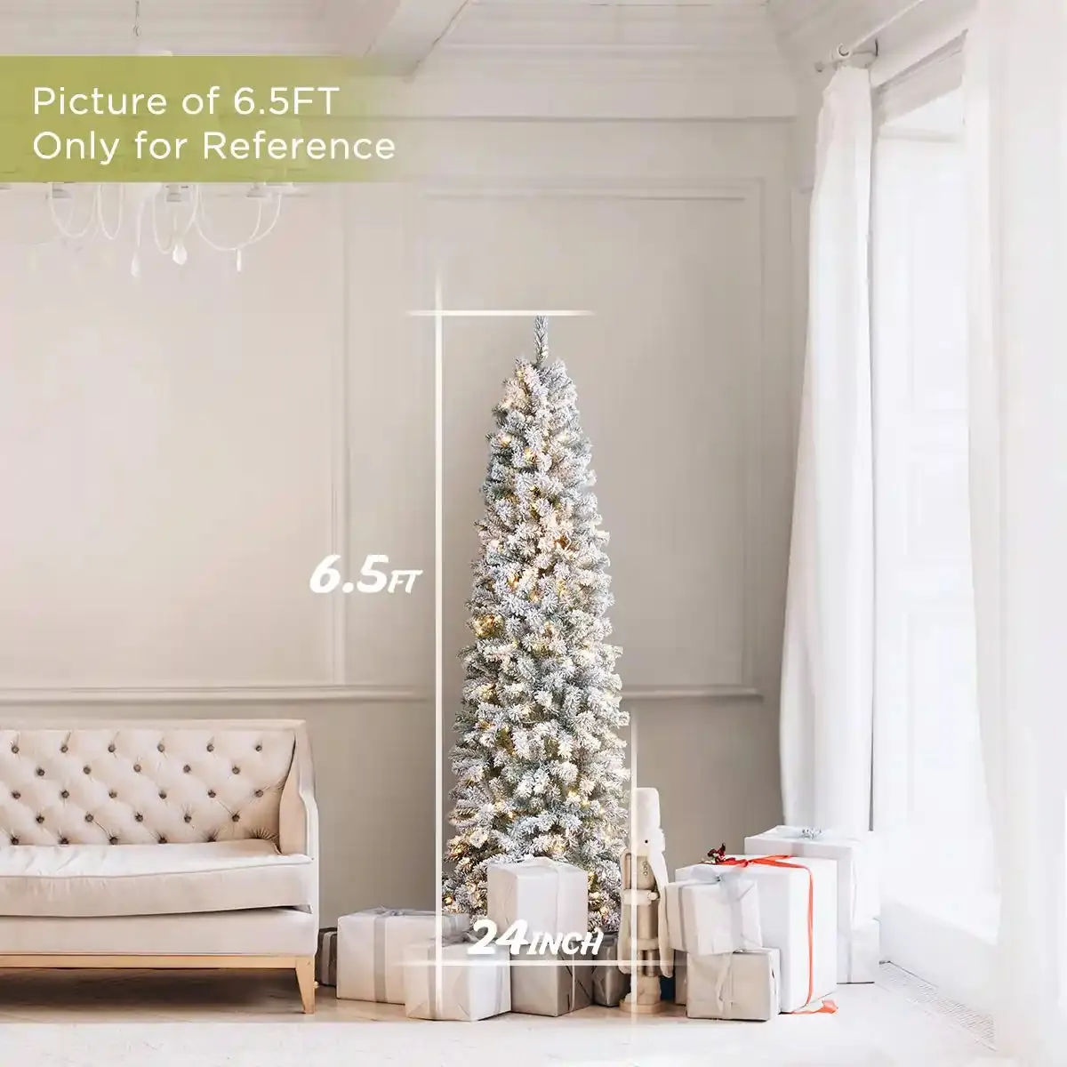 OasisCraft Pre-lit Snowy Slim Christmas Tree