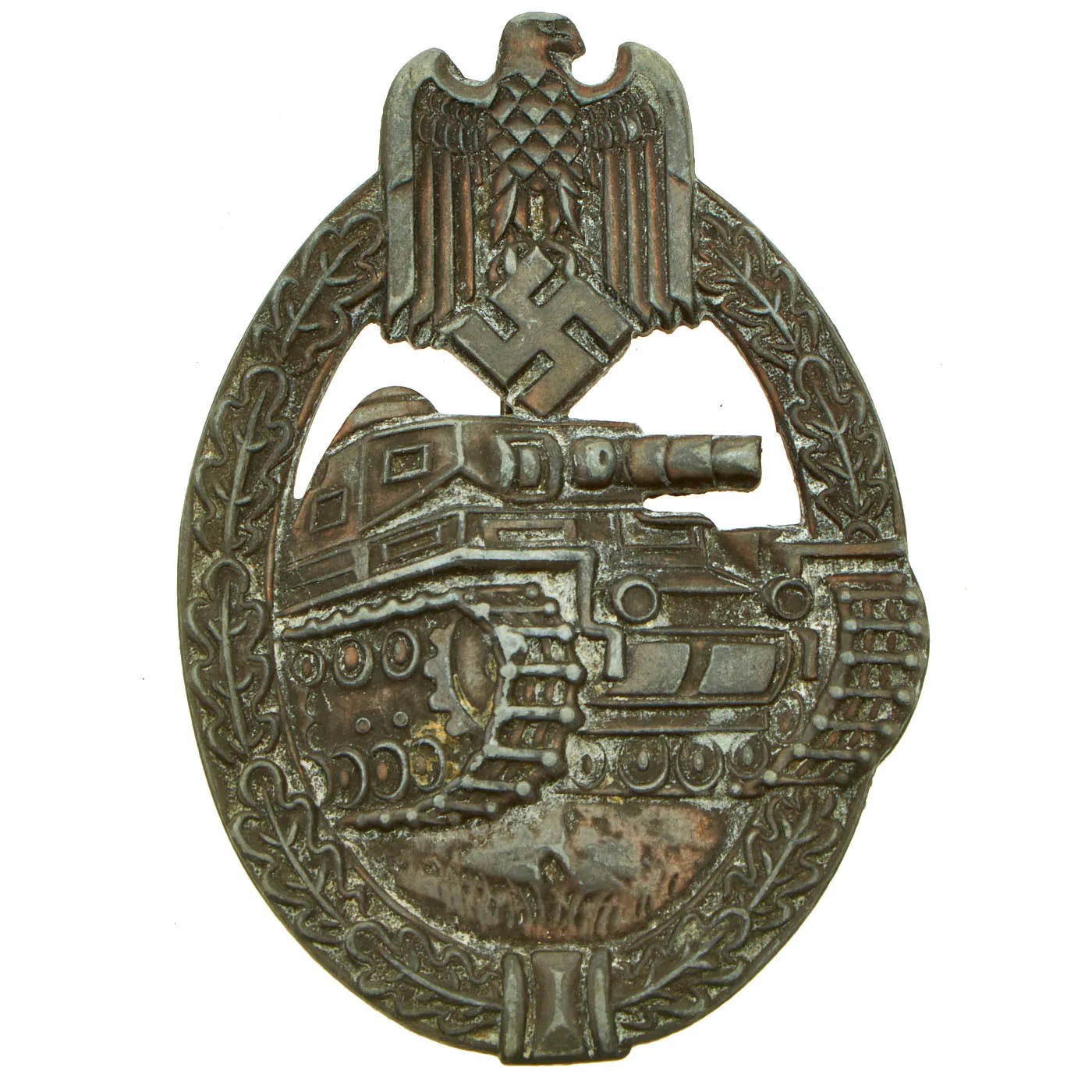 Original German WWII Bronze Grade Panzer Assault Tank Badge by Rudolf Suval - Solid Version