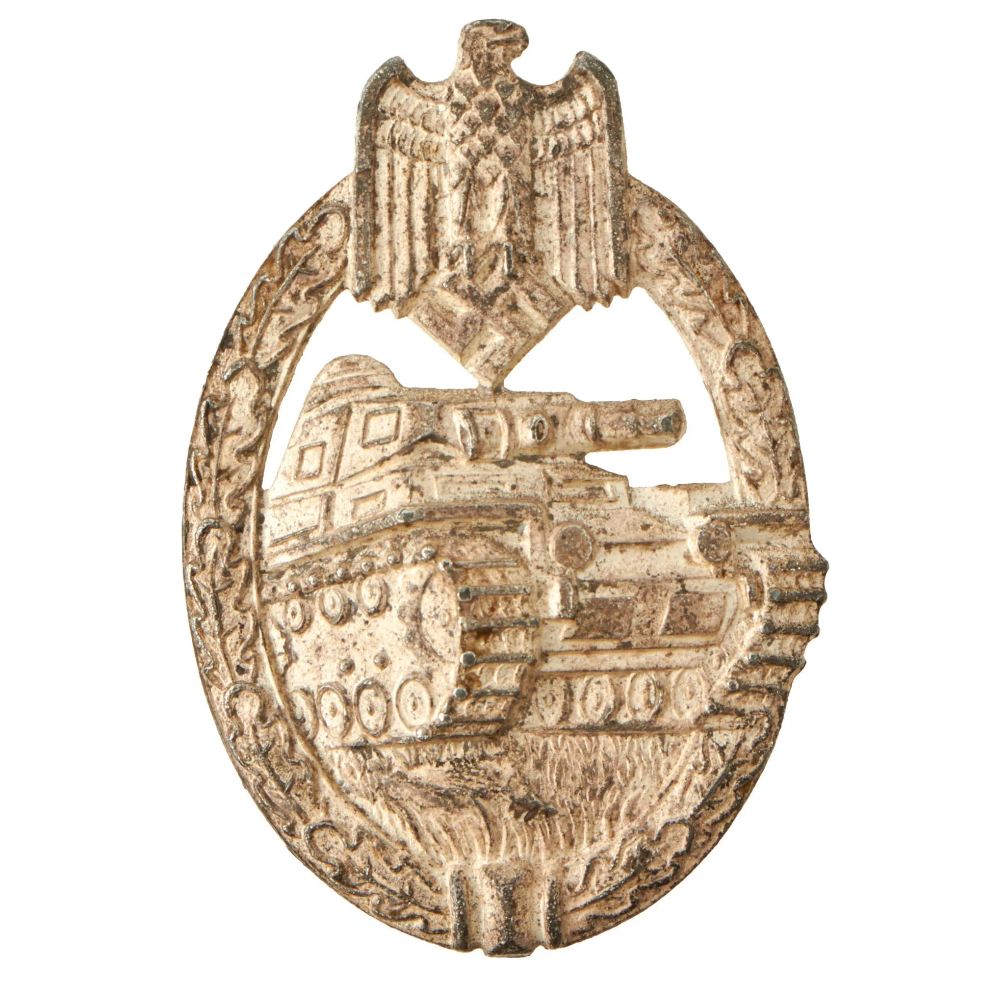 Original German WWII Early Silver Grade Panzer Assault Tank Badge by Karl Wurster of Markneukirchen