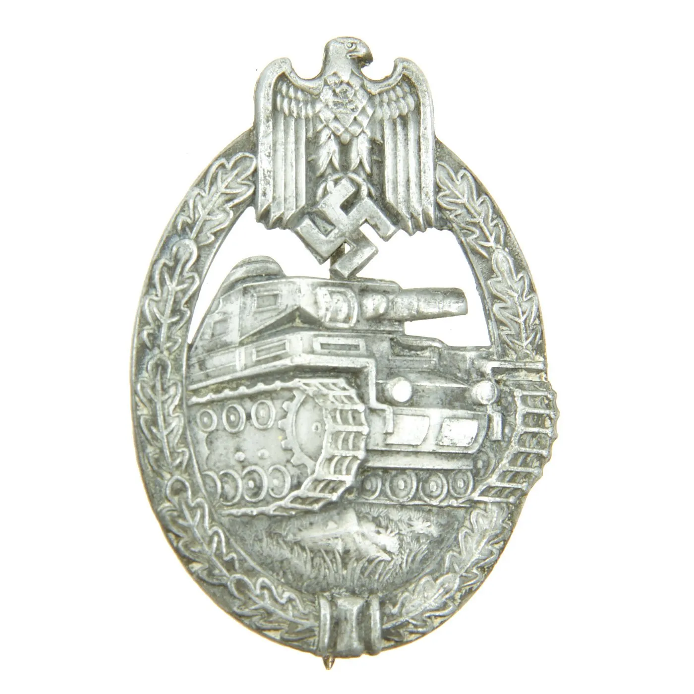 Original German WWII Silver Grade Panzer Assault Tank Badge - Hollow Back Version