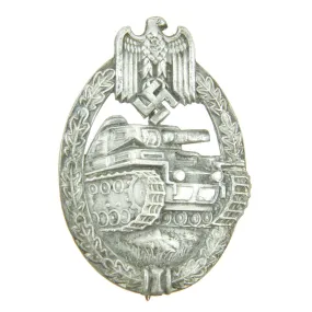 Original German WWII Silver Grade Panzer Assault Tank Badge - Hollow Back Version