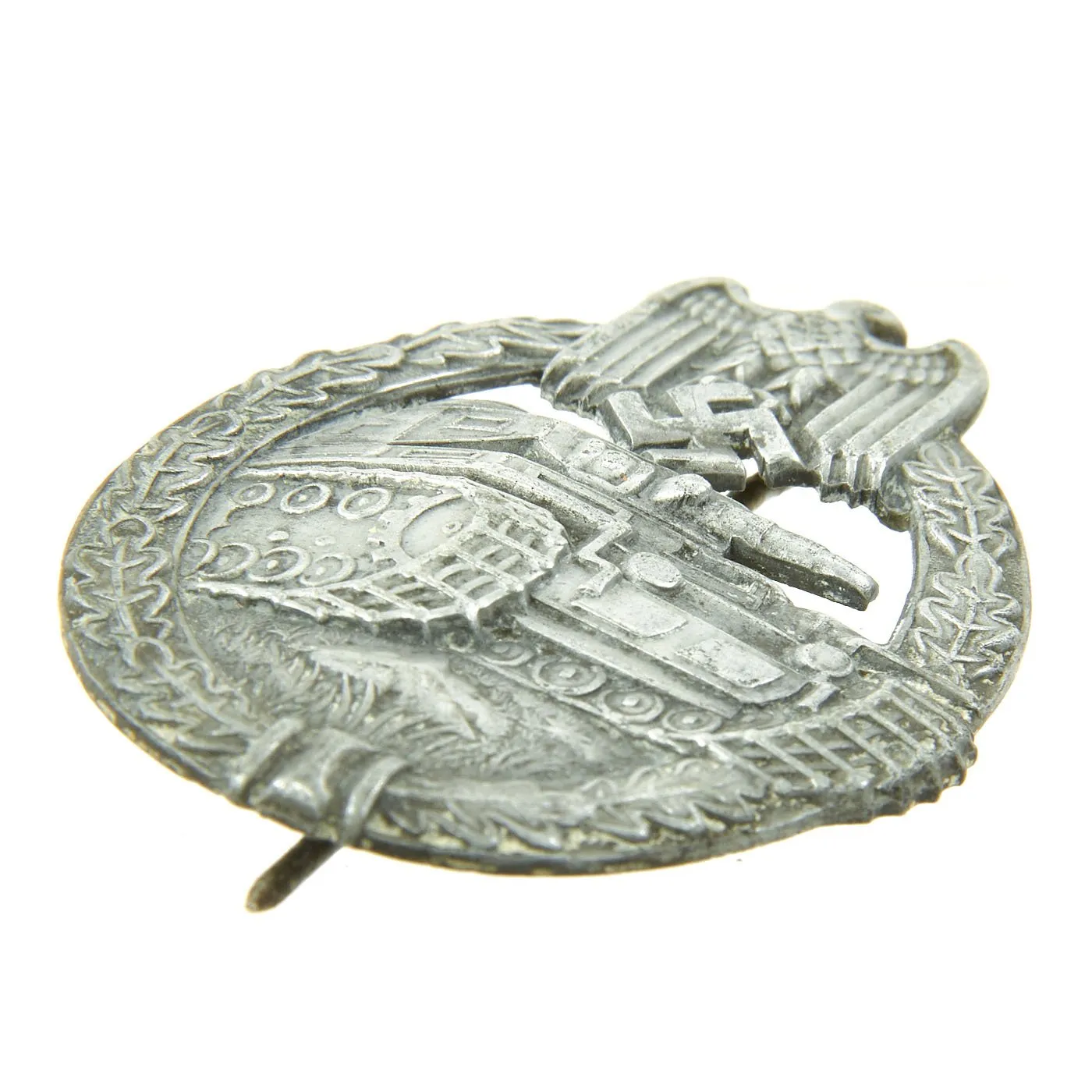 Original German WWII Silver Grade Panzer Assault Tank Badge - Hollow Back Version