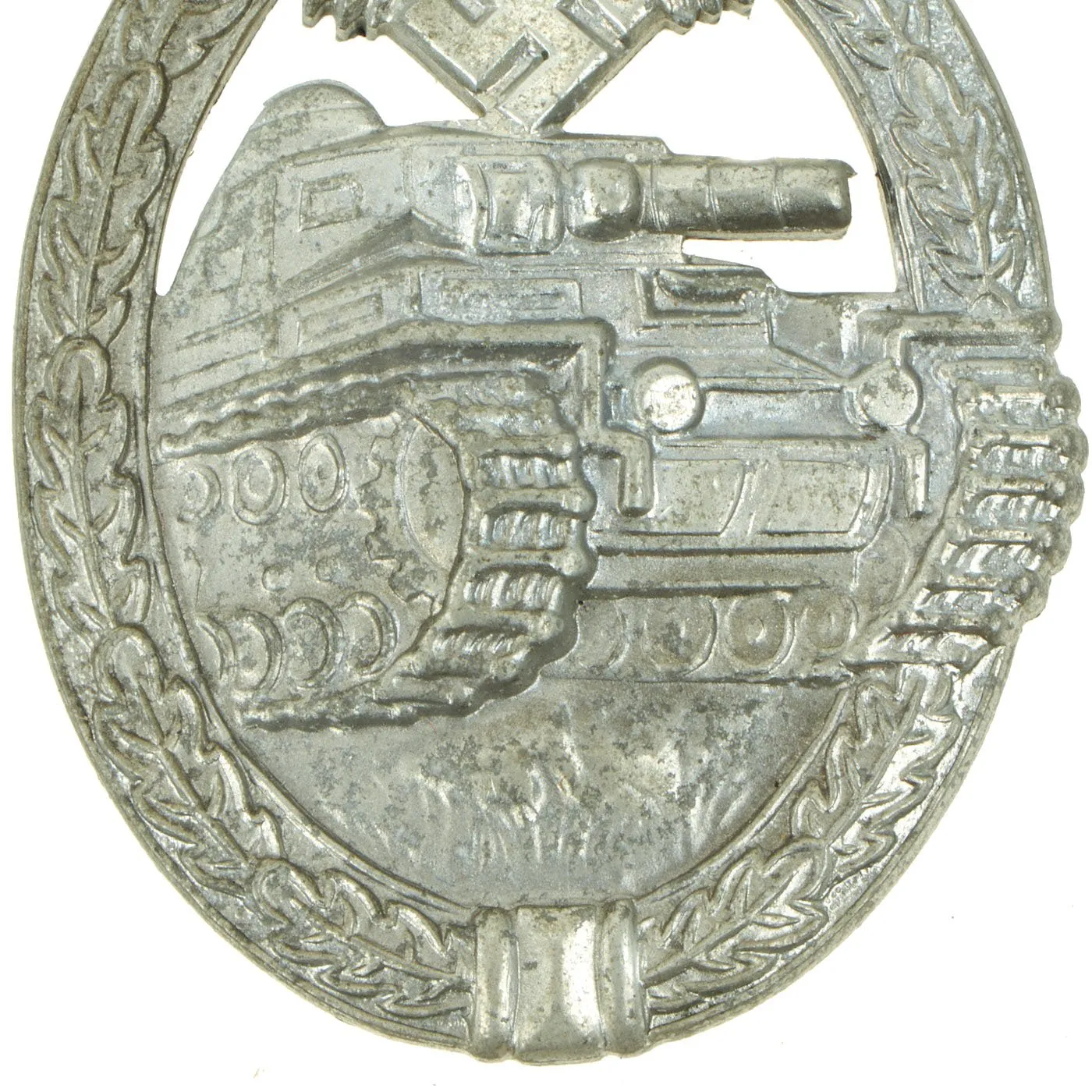 Original German WWII Silver Grade Panzer Assault Tank Badge - Solid Back Version