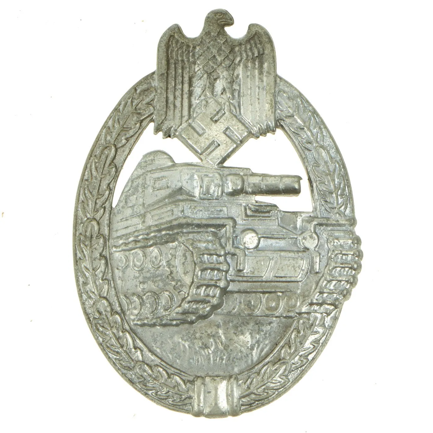 Original German WWII Silver Grade Panzer Assault Tank Badge - Solid Back Version