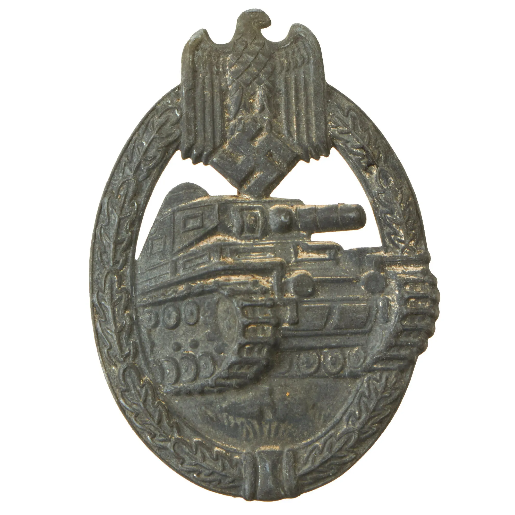 Original German WWII Silver Grade Panzer Assault Tank Badge - Unmarked Hollow Back Style