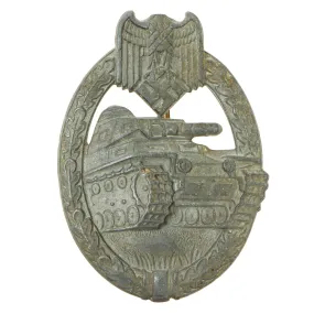 Original German WWII Silver Grade Panzer Assault Tank Badge with Damaged Eagle - Unmarked " Scoop Back"