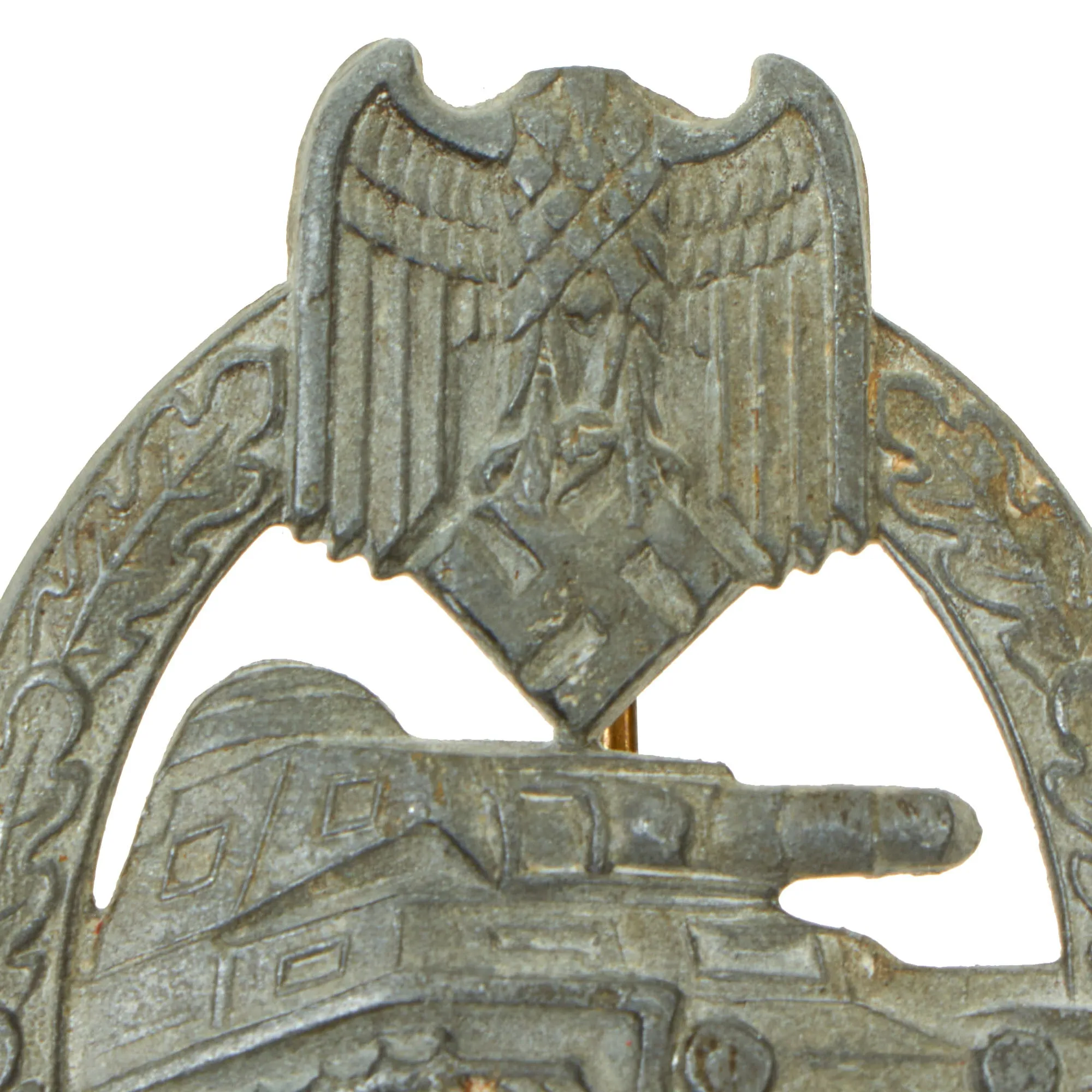 Original German WWII Silver Grade Panzer Assault Tank Badge with Damaged Eagle - Unmarked " Scoop Back"