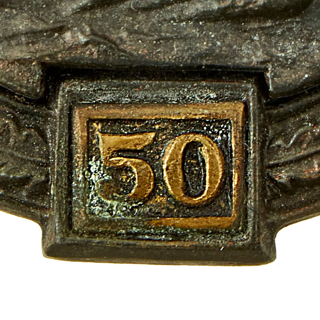 Original German WWII Special Grade 50 Action Bronze Panzer Assault Tank Badge by Gustav Brehmer of Markneukirchen