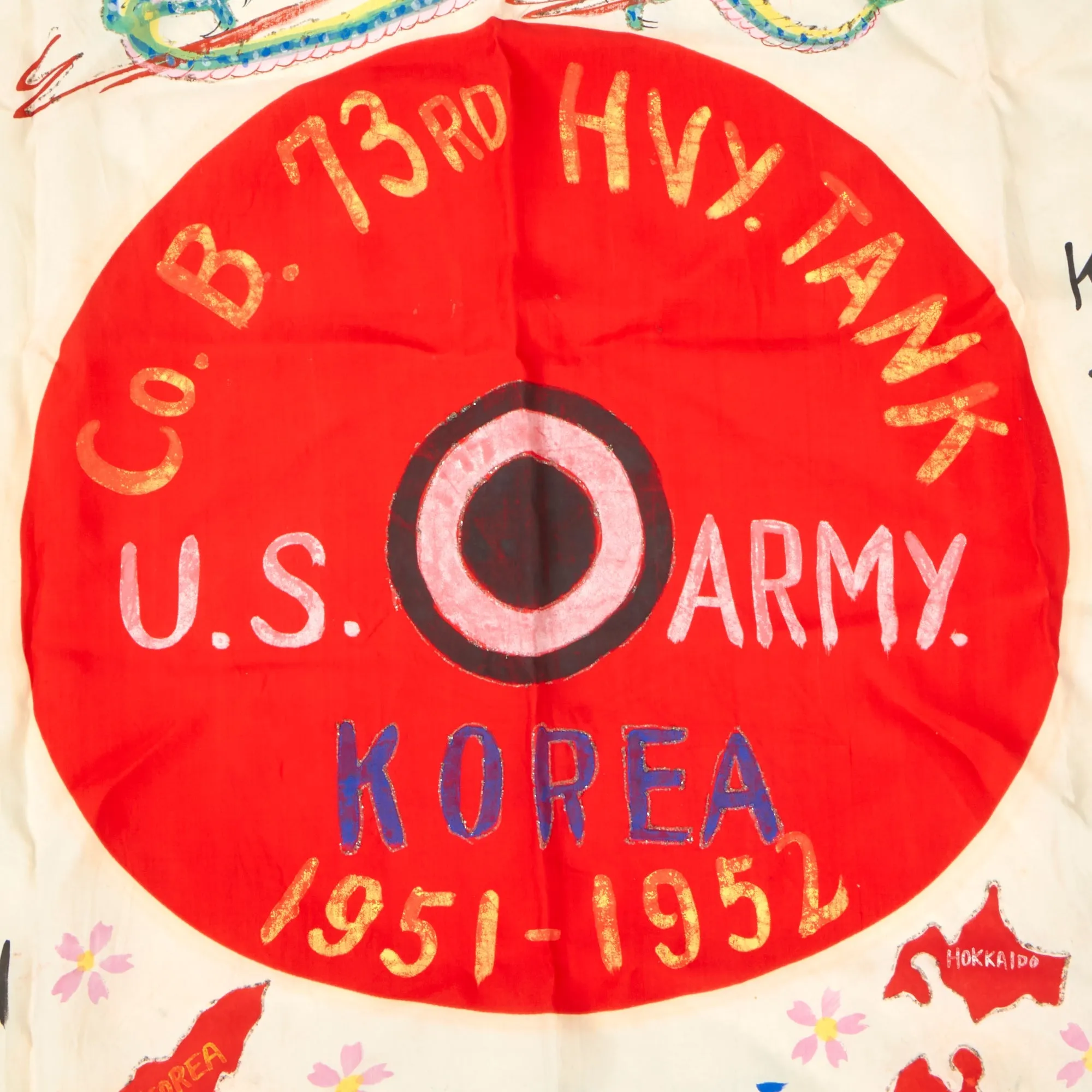 Original U.S. Korean War Named I Corps Japanese-Made Silk Souvenir Flag - 73rd Heavy Tank - Japan and Korea - Formerly Part of the A.A.F. Tank Museum