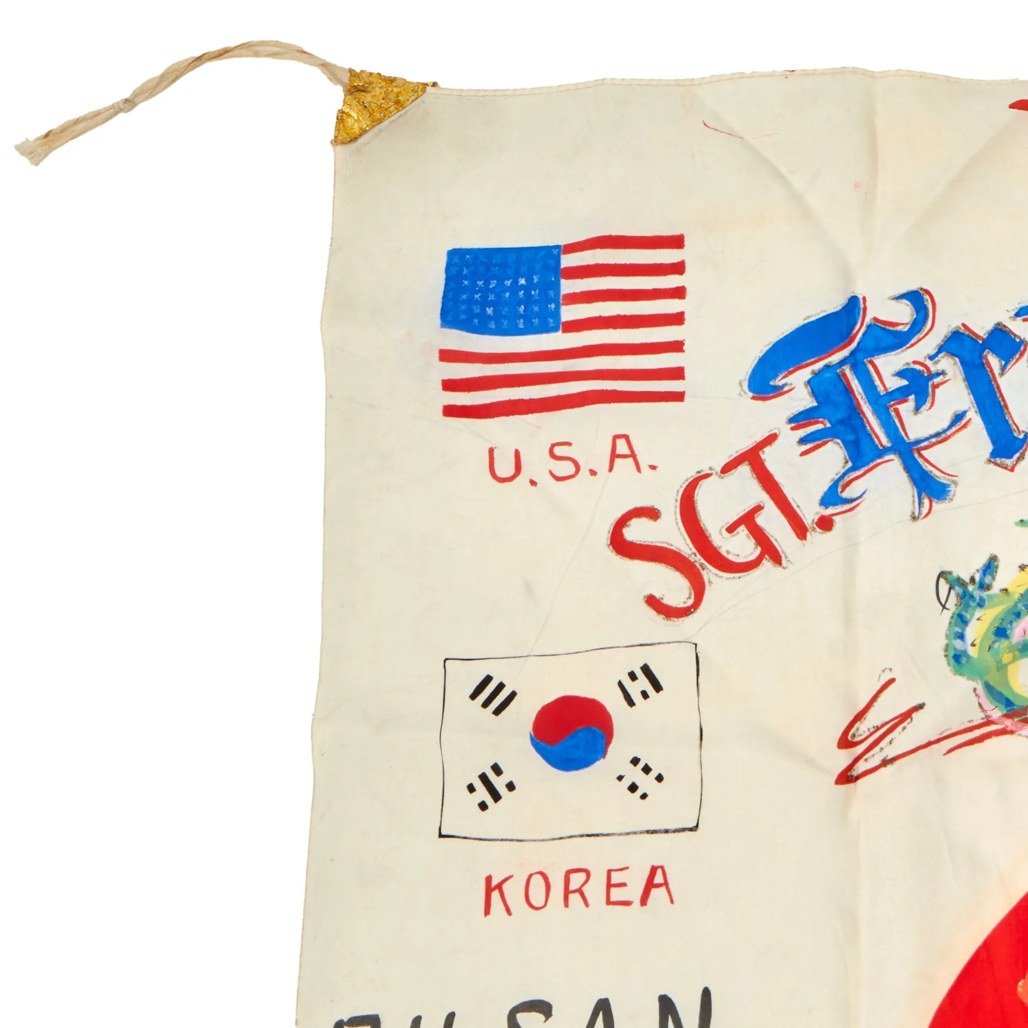 Original U.S. Korean War Named I Corps Japanese-Made Silk Souvenir Flag - 73rd Heavy Tank - Japan and Korea - Formerly Part of the A.A.F. Tank Museum