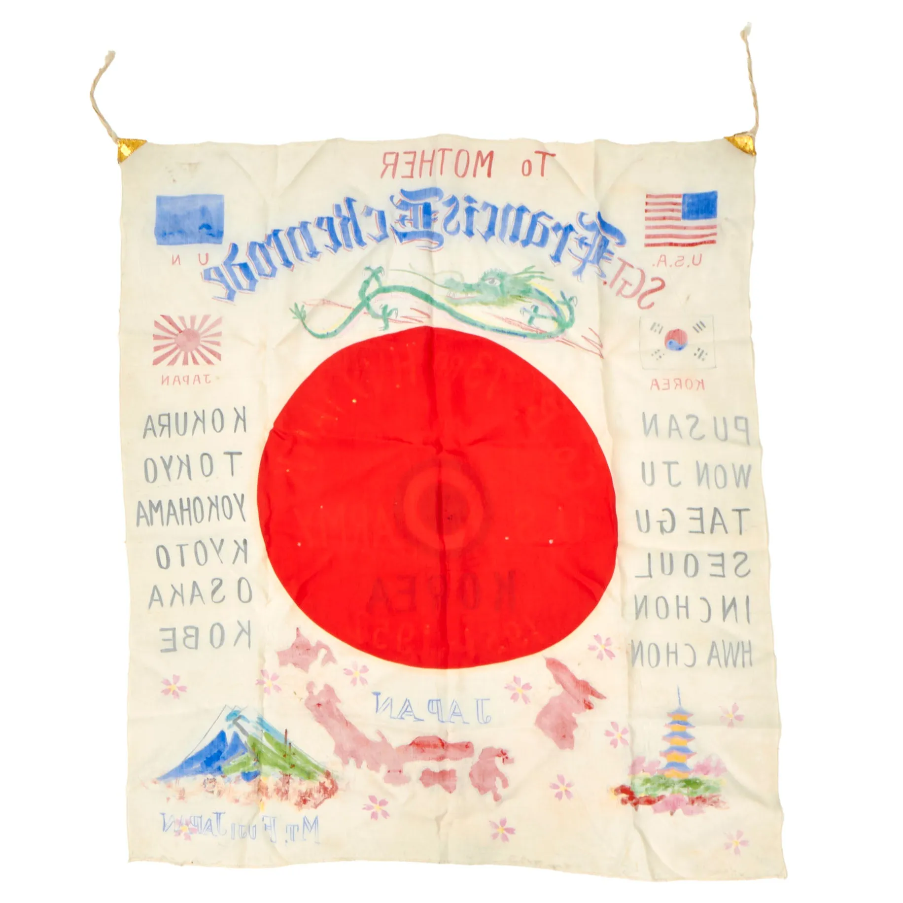 Original U.S. Korean War Named I Corps Japanese-Made Silk Souvenir Flag - 73rd Heavy Tank - Japan and Korea - Formerly Part of the A.A.F. Tank Museum