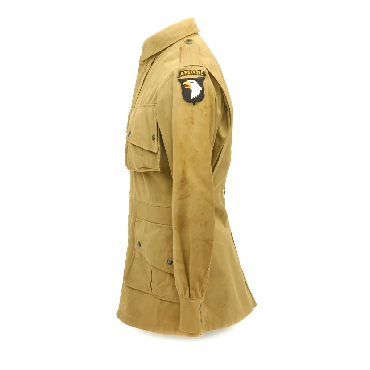 Original U.S. WWII 101st Airborne M1942 Paratrooper Jacket with Invasion Flag Patch - Size 36L