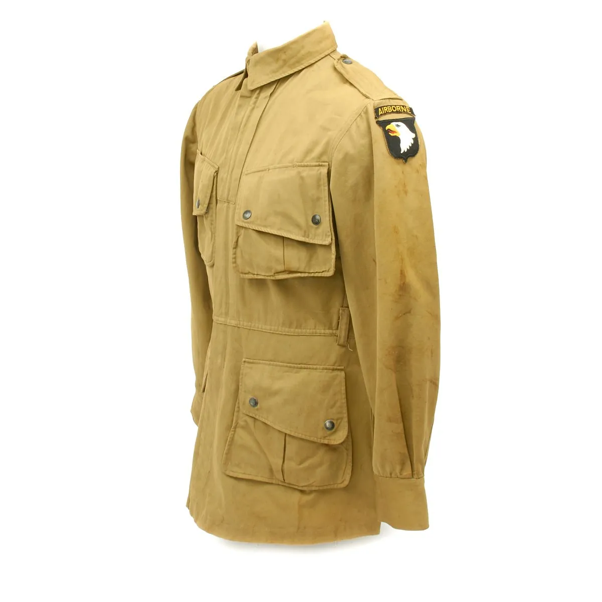 Original U.S. WWII 101st Airborne M1942 Paratrooper Jacket with Invasion Flag Patch - Size 36L