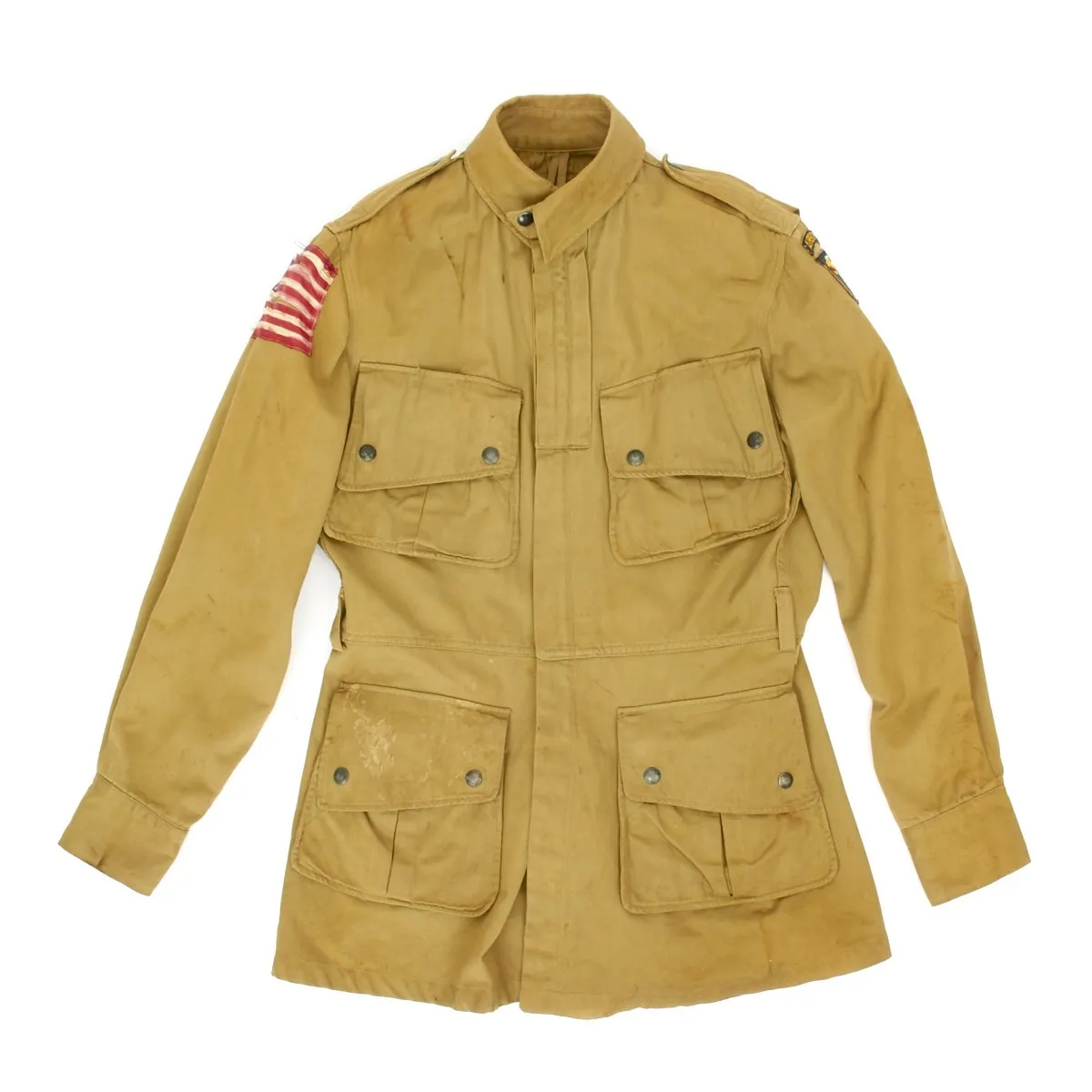 Original U.S. WWII 101st Airborne M1942 Paratrooper Jacket with Invasion Flag Patch - Size 36L