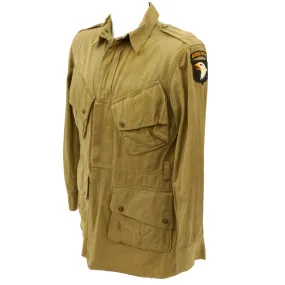 Original U.S. WWII 101st Airborne M1942 Paratrooper Jump Jacket with American Flag Invasion Patch- Size 36L