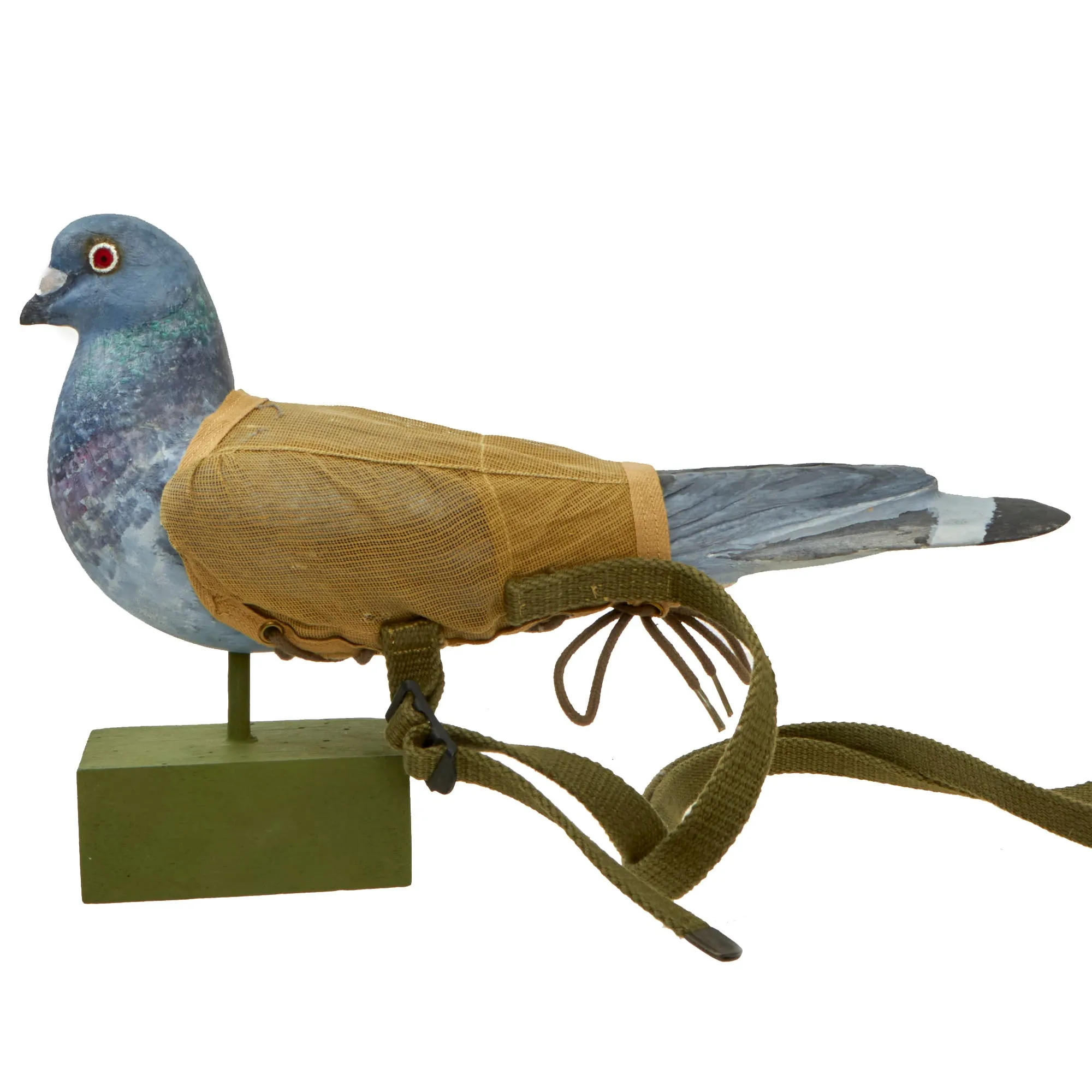 Original U.S. WWII Army Messenger Pigeon PG-102/CB Wooden Carrier with Message Books, PG-67 Message Capsules, Vest and (3) Wooden Decoys - A.A.F. Tank Museum