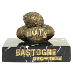 Original U.S. WWII Bastogne December 1944 NUTS Bronze with Black White Marble Base