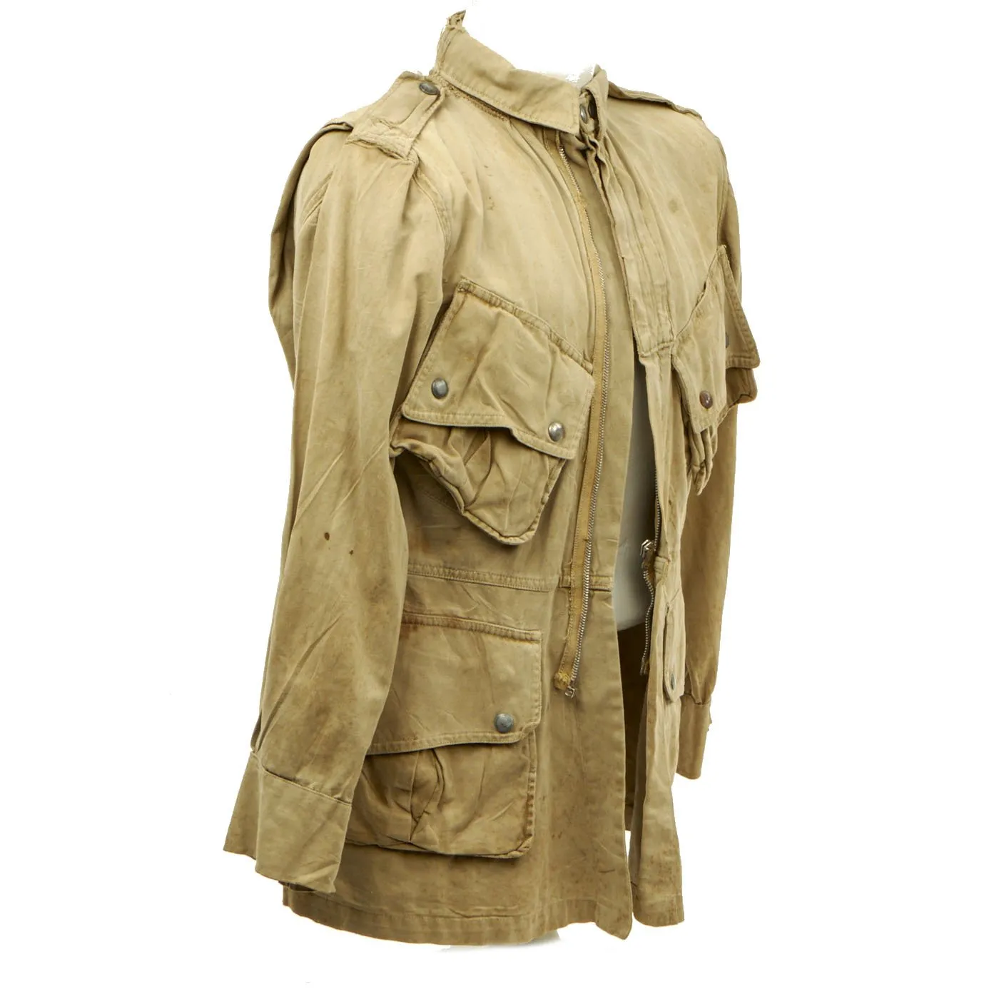 Original U.S. WWII M1942 Paratrooper Jump Jacket with Parachute Harness Damage