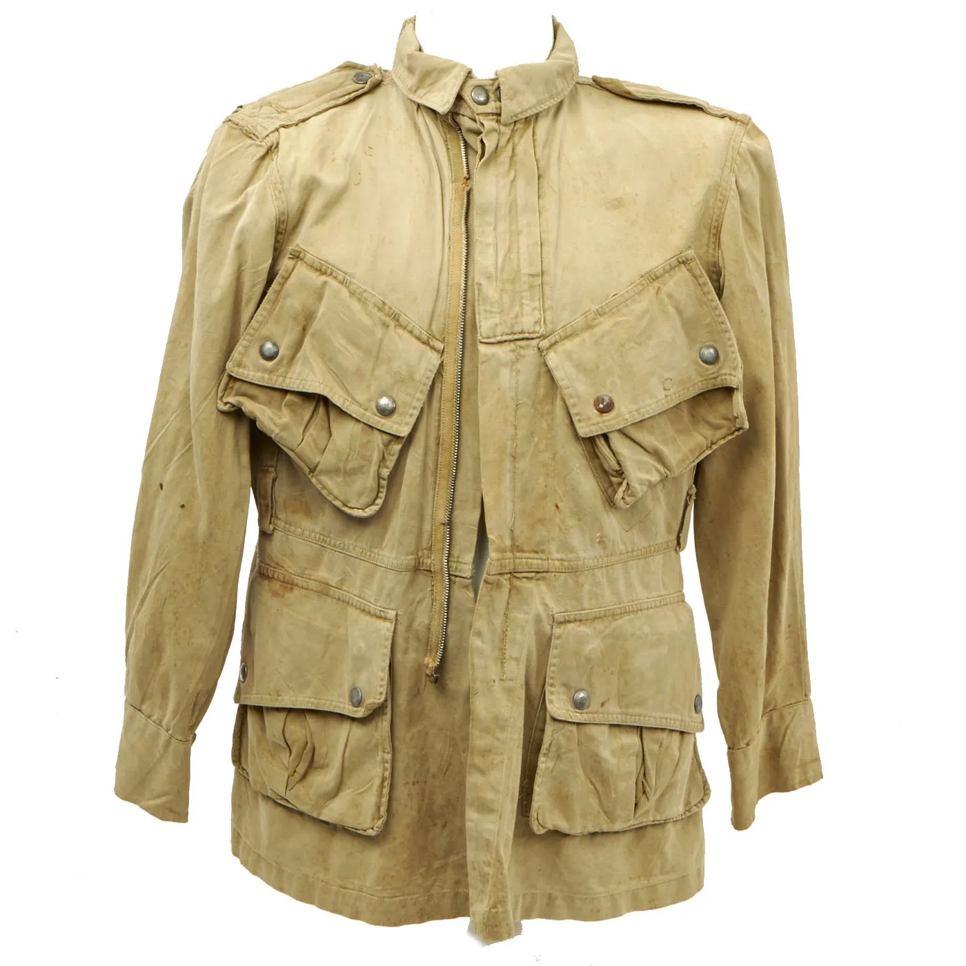 Original U.S. WWII M1942 Paratrooper Jump Jacket with Parachute Harness Damage