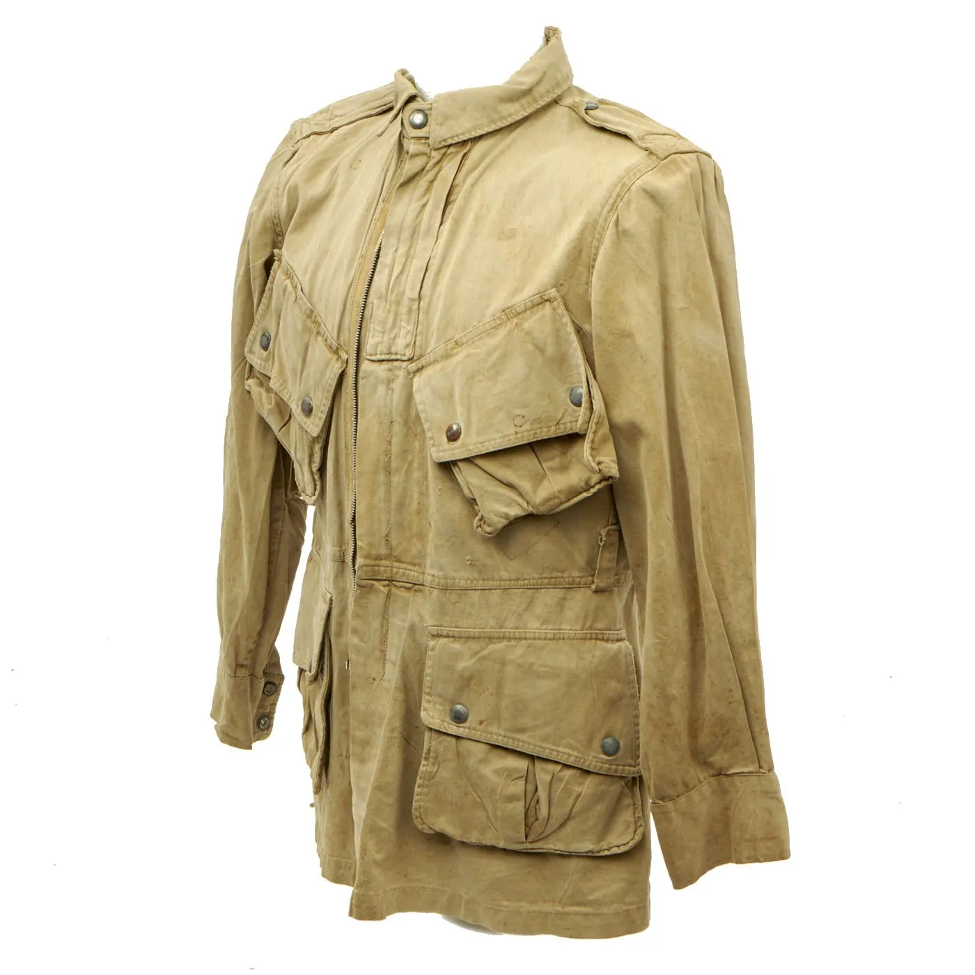 Original U.S. WWII M1942 Paratrooper Jump Jacket with Parachute Harness Damage