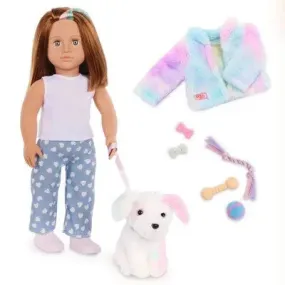 Our Generation Skylar & Bow Matching 18'' Doll & Pet Rainbow Puppy Set