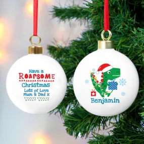 Personalised Dinosaur 'Have a Roarsome Christmas' Bauble