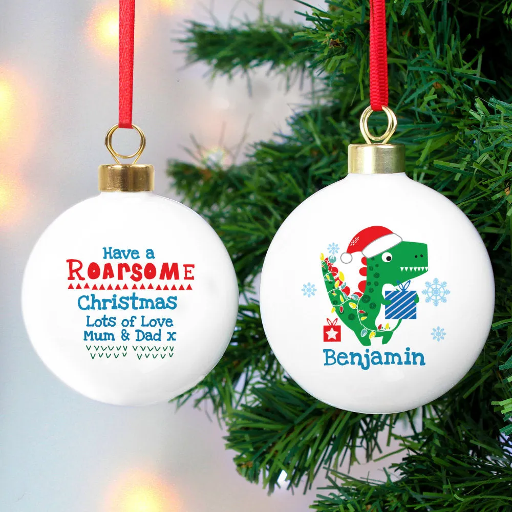 Personalised Dinosaur 'Have a Roarsome Christmas' Bauble