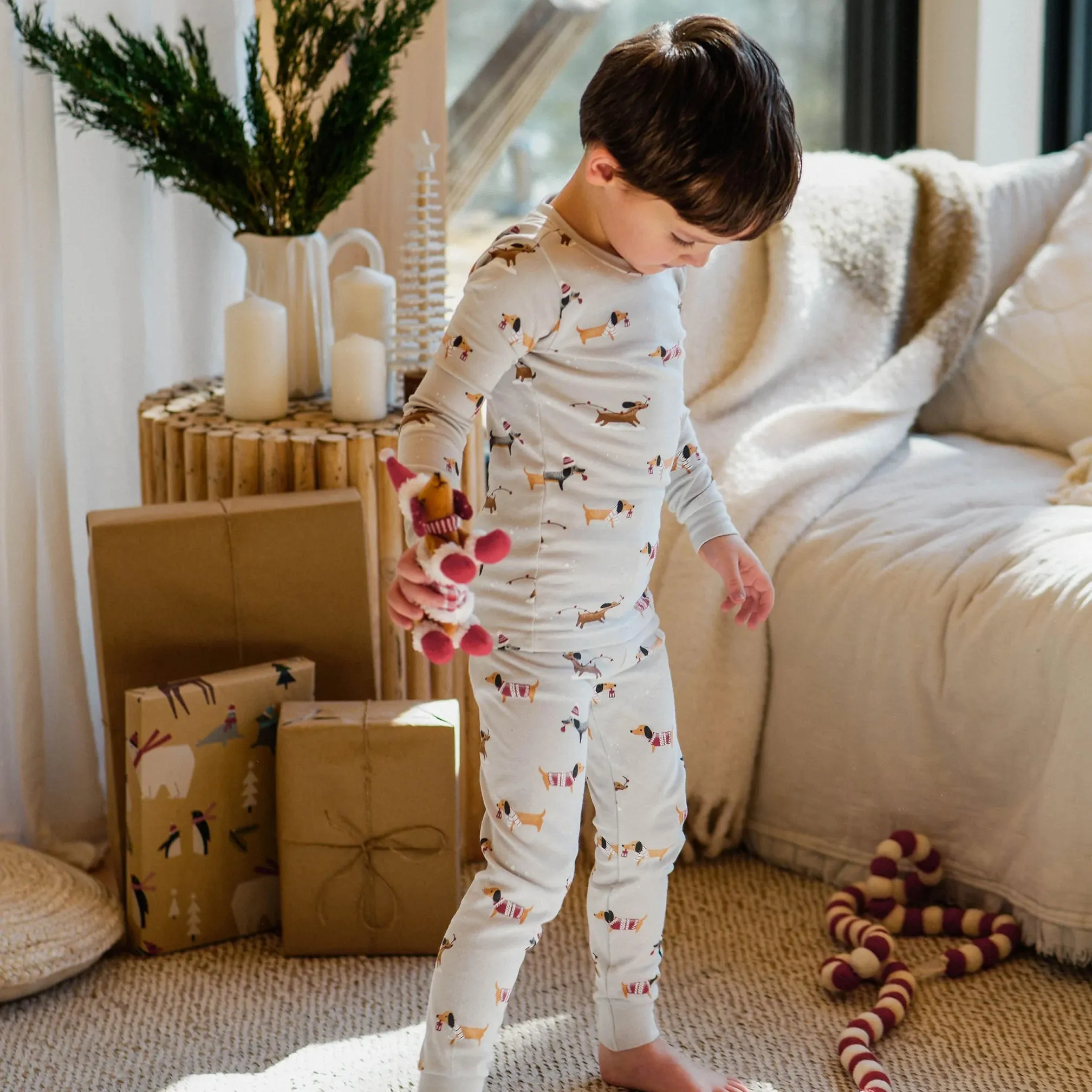 Petit Lem Dachshund Through The Snow Lunar Grey PJ Set