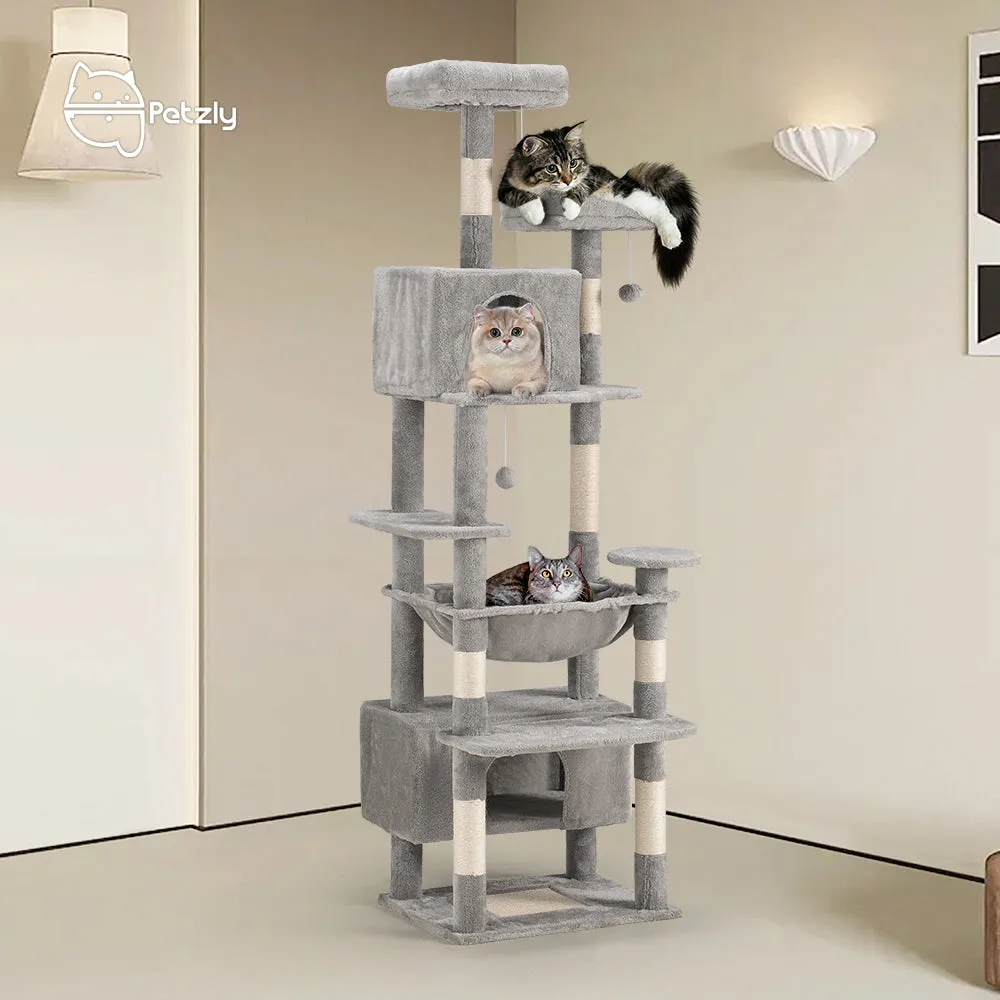 Petzly Cat Tree Tower Scratching Post Scratcher Condo 180cm Beige/Dark Grey/Grey